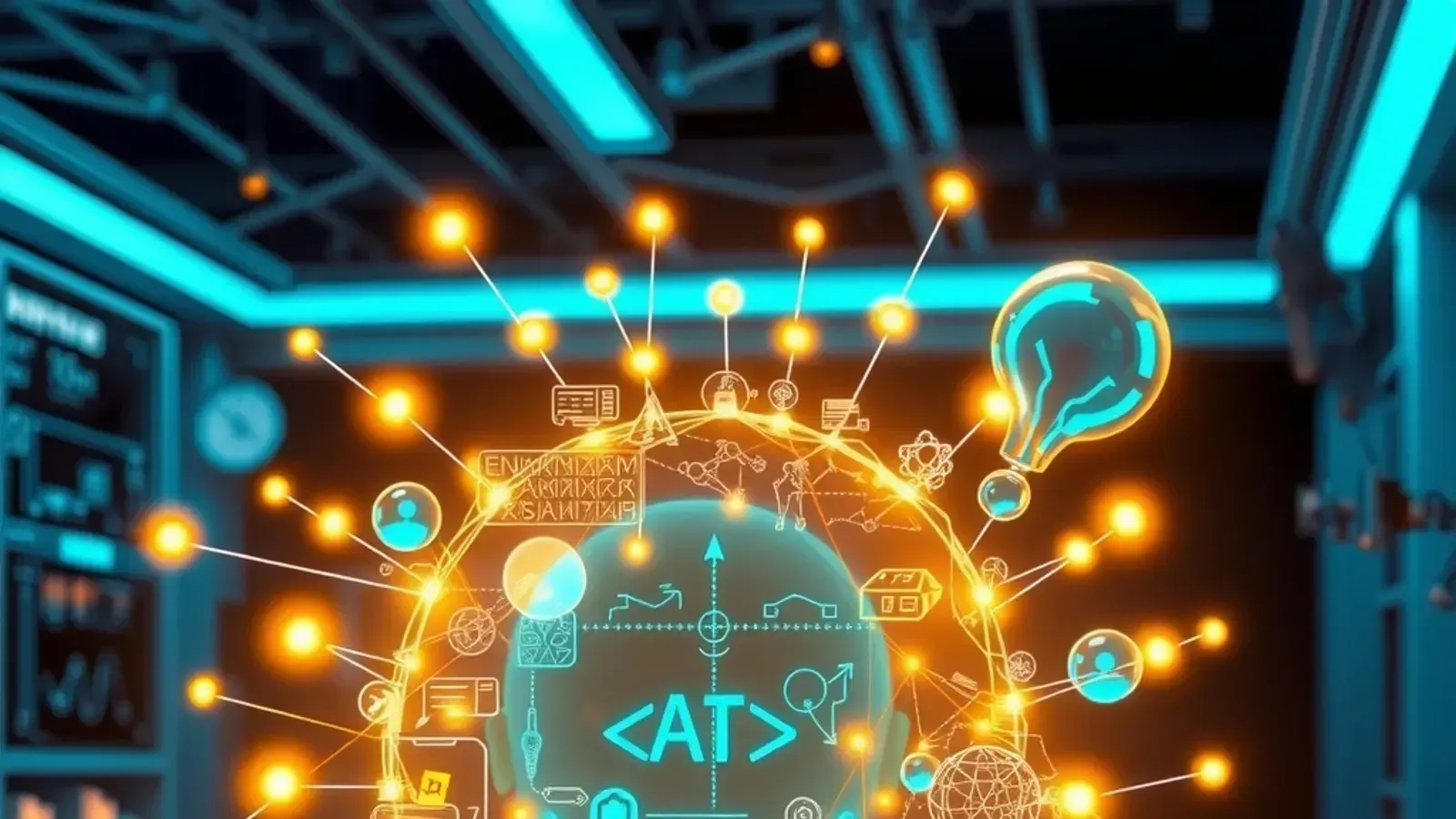 Abstract glowing illustration of AI assisting scientific research